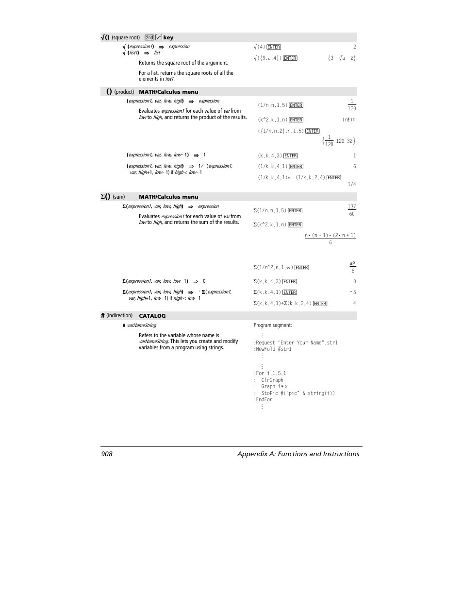 G (), 908 appendix a: functions and instructions | Texas Instruments TITANIUM TI-89 User Manual | Page 908 / 1008