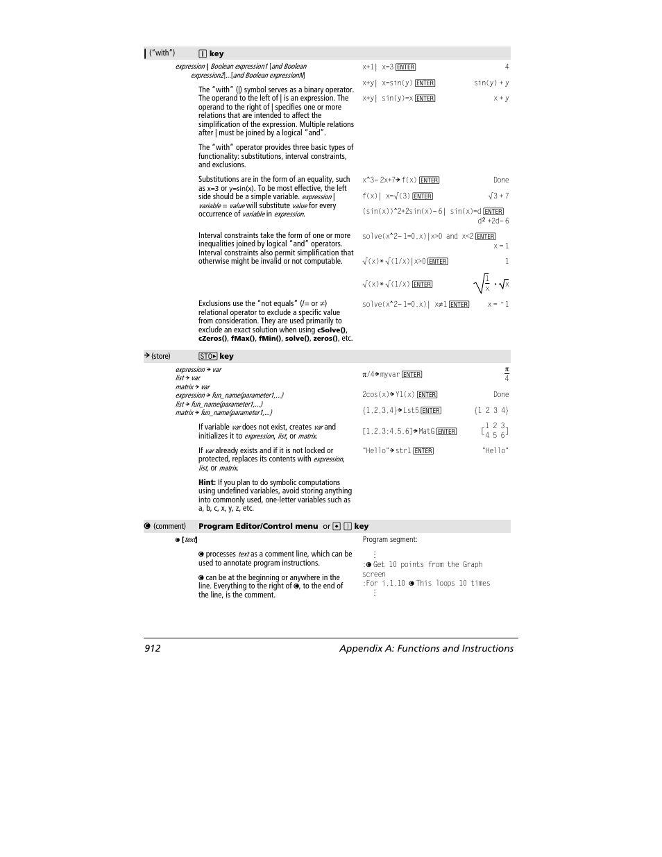 912 appendix a: functions and instructions | Texas Instruments TITANIUM TI-89 User Manual | Page 912 / 1008