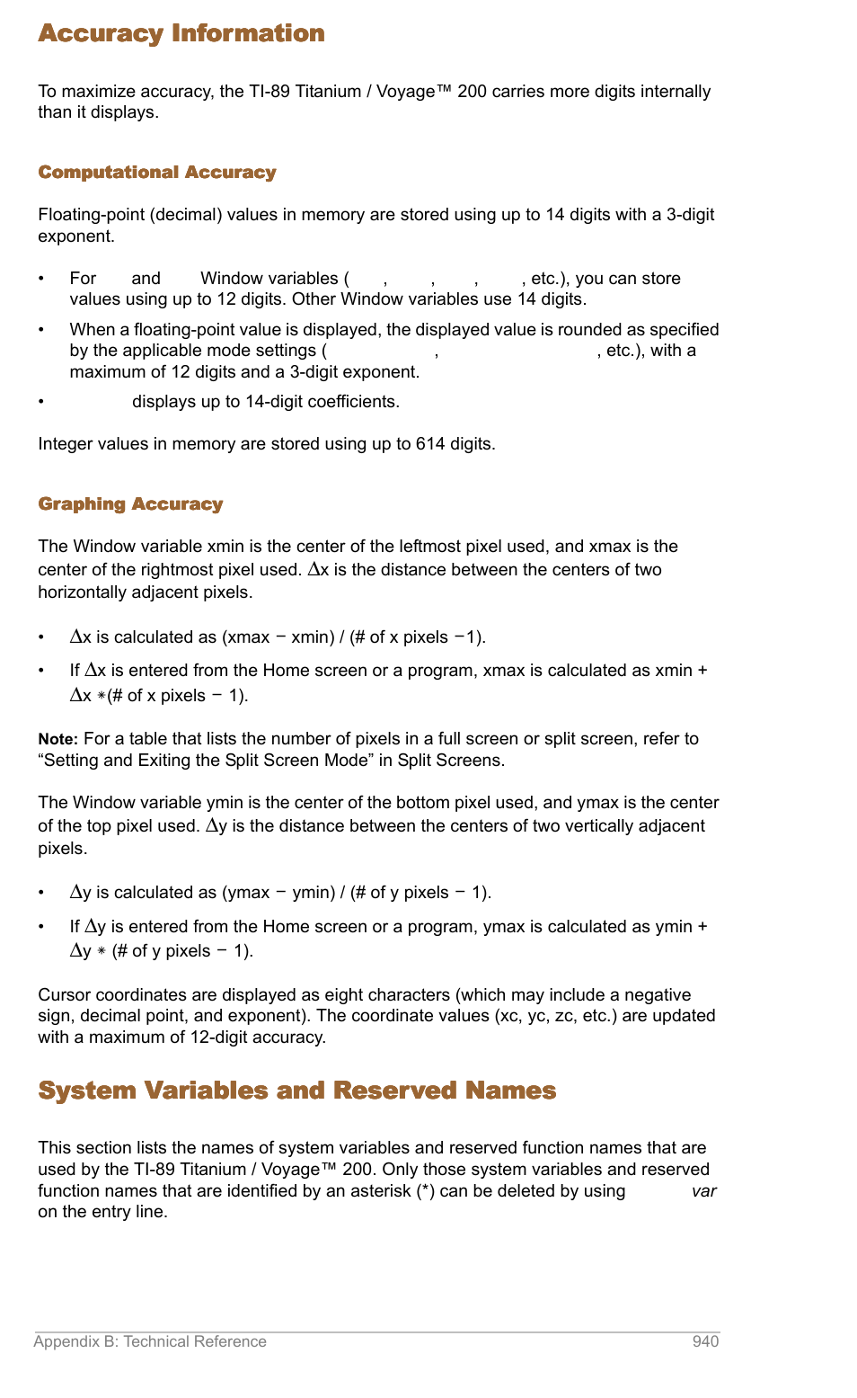 System variables and reserved names, Accuracy information | Texas Instruments TITANIUM TI-89 User Manual | Page 939 / 1008