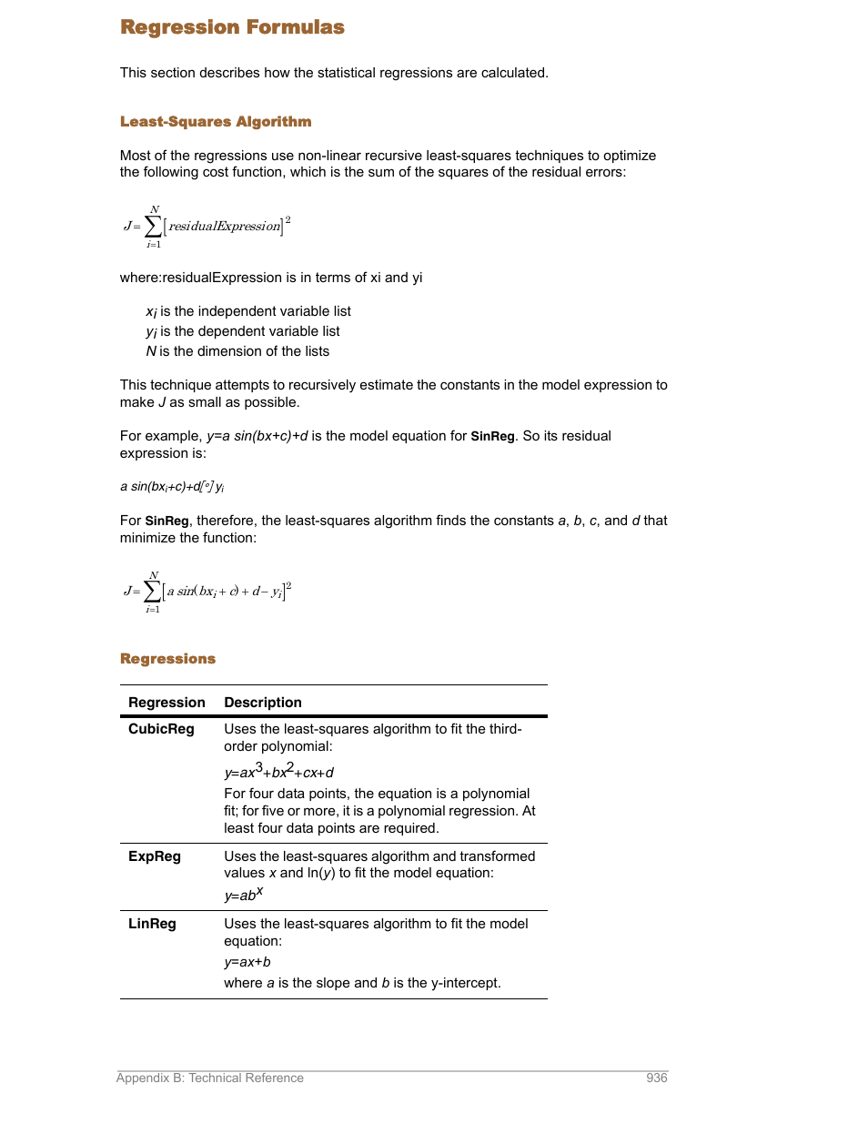 Regression formulas | Texas Instruments TITANIUM TI-89 User Manual | Page 943 / 1008
