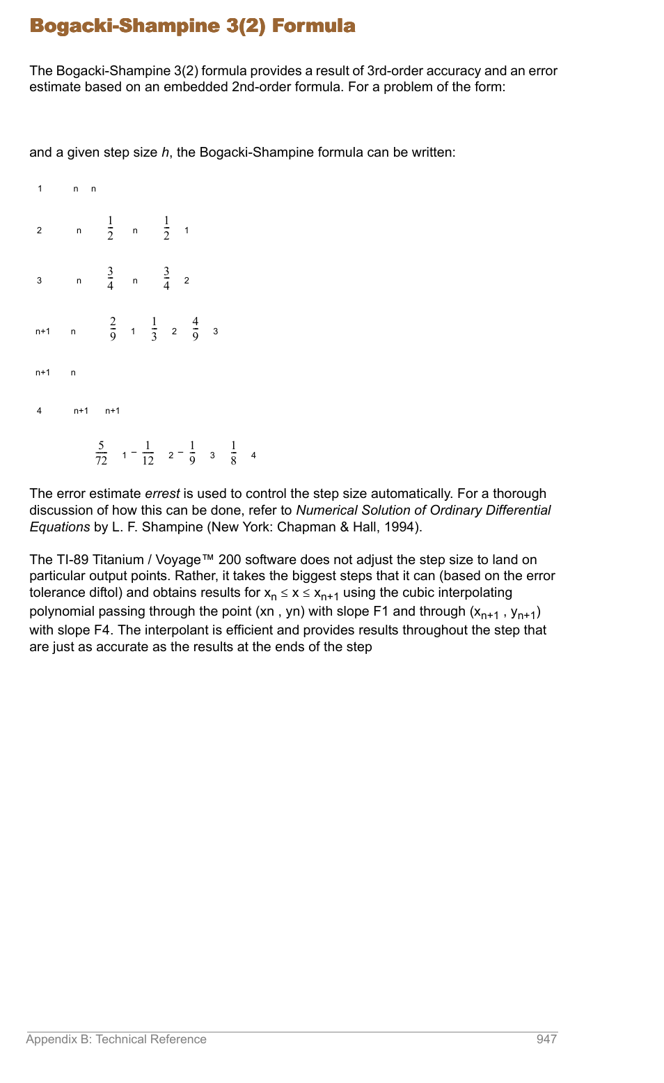 Bogacki-shampine 3(2) formula | Texas Instruments TITANIUM TI-89 User Manual | Page 946 / 1008