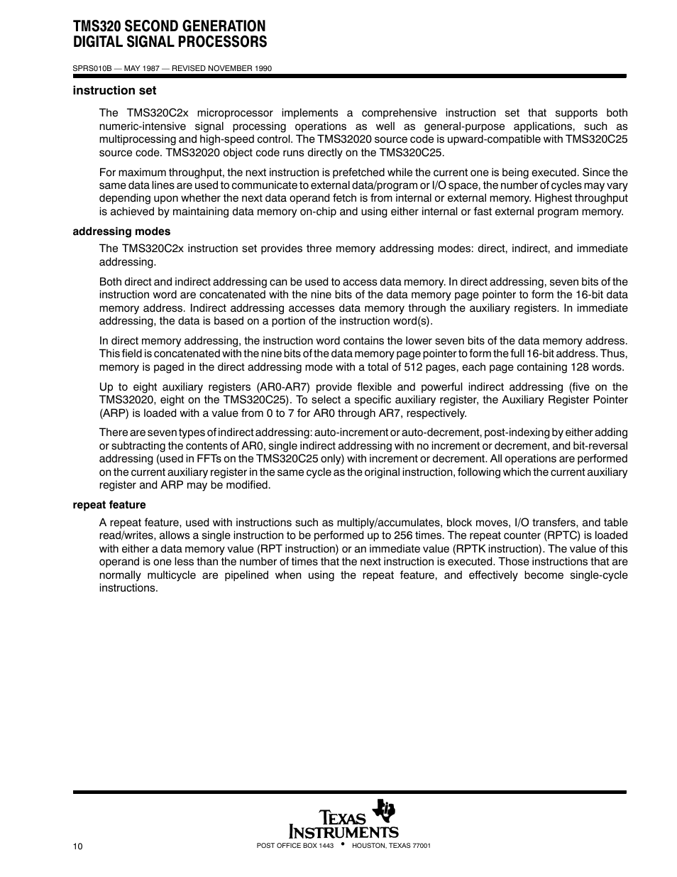 Tms320 second generation digital signal processors | Texas Instruments TMS320 User Manual | Page 10 / 70