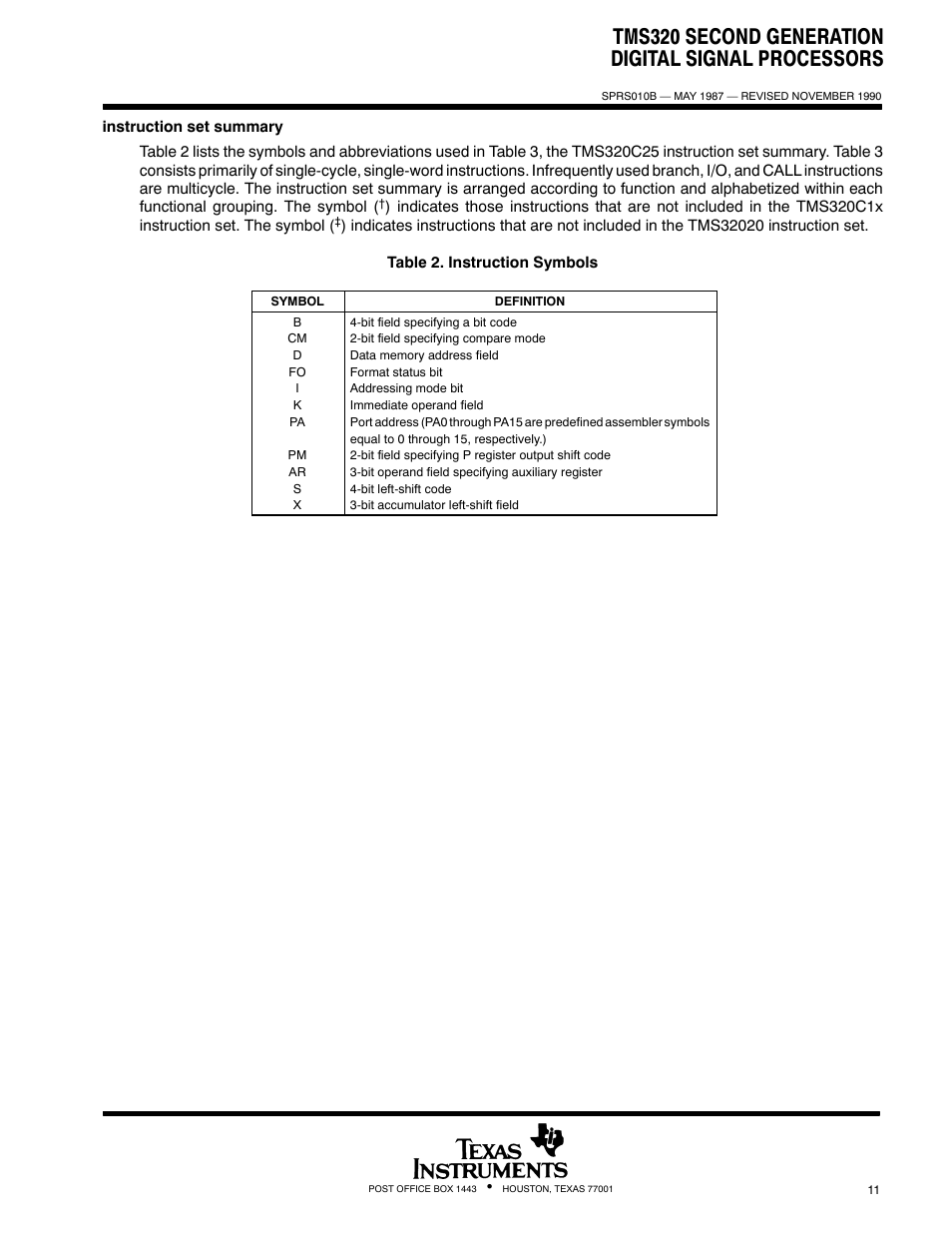 Tms320 second generation digital signal processors | Texas Instruments TMS320 User Manual | Page 11 / 70