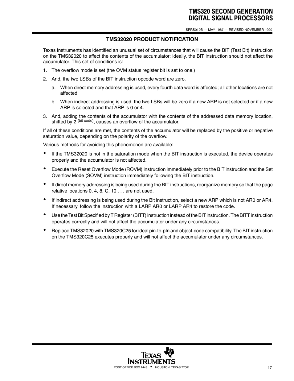 Tms320 second generation digital signal processors | Texas Instruments TMS320 User Manual | Page 17 / 70