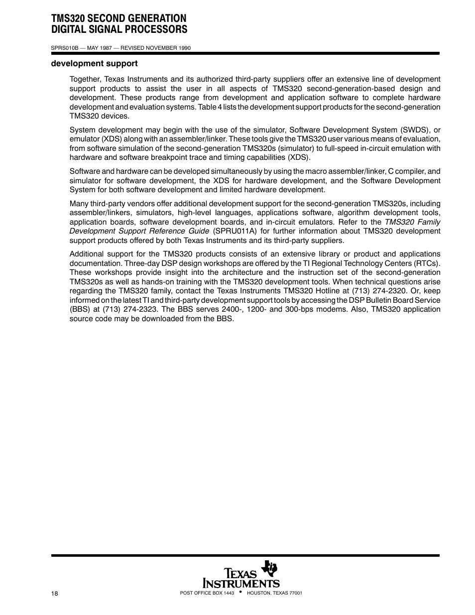 Tms320 second generation digital signal processors | Texas Instruments TMS320 User Manual | Page 18 / 70