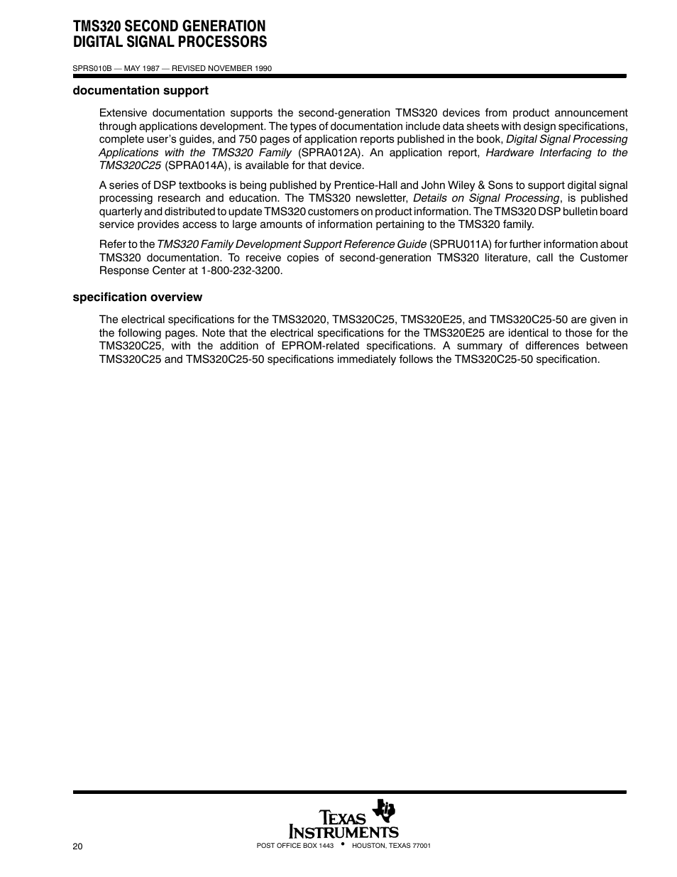 Tms320 second generation digital signal processors | Texas Instruments TMS320 User Manual | Page 20 / 70