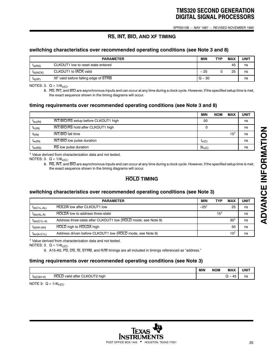 Adv ance informa t ion, Tms320 second generation digital signal processors | Texas Instruments TMS320 User Manual | Page 25 / 70