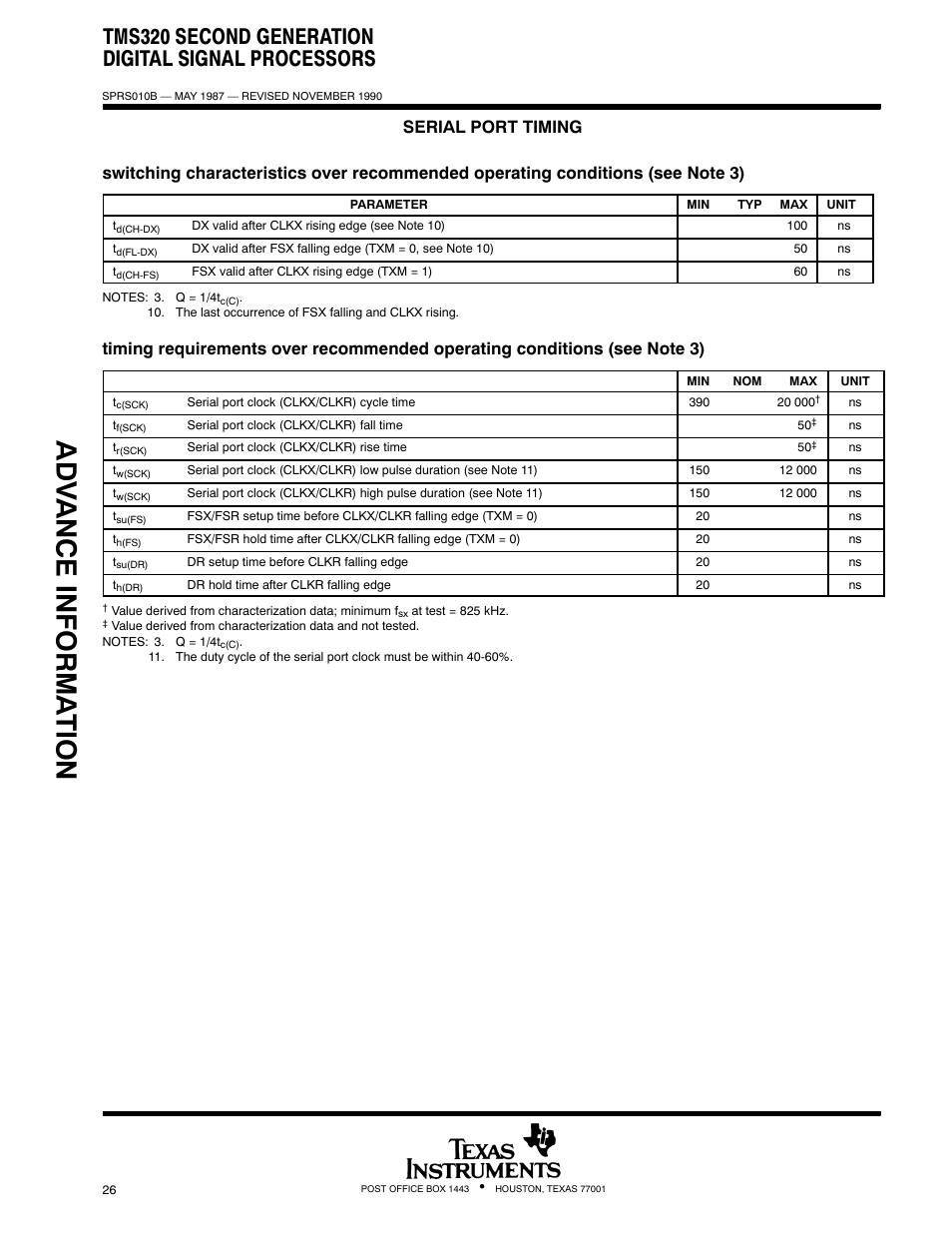 Adv ance informa t ion, Tms320 second generation digital signal processors | Texas Instruments TMS320 User Manual | Page 26 / 70