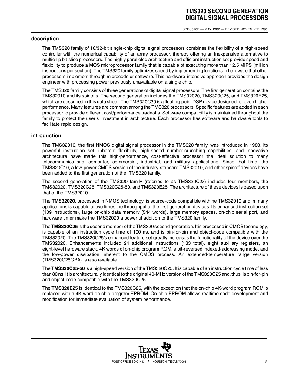 Tms320 second generation digital signal processors | Texas Instruments TMS320 User Manual | Page 3 / 70