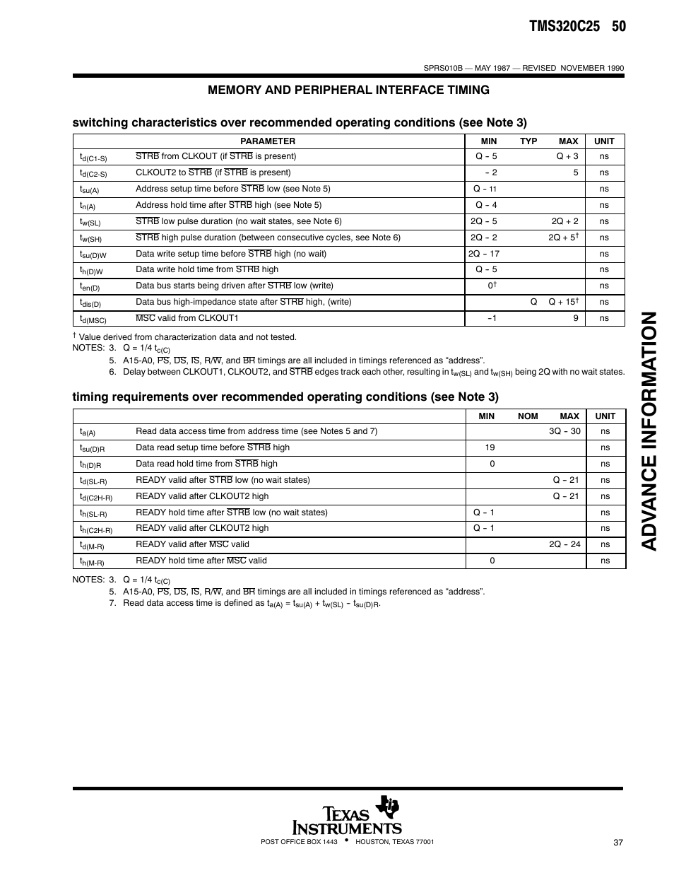 Adv ance informa t ion | Texas Instruments TMS320 User Manual | Page 37 / 70