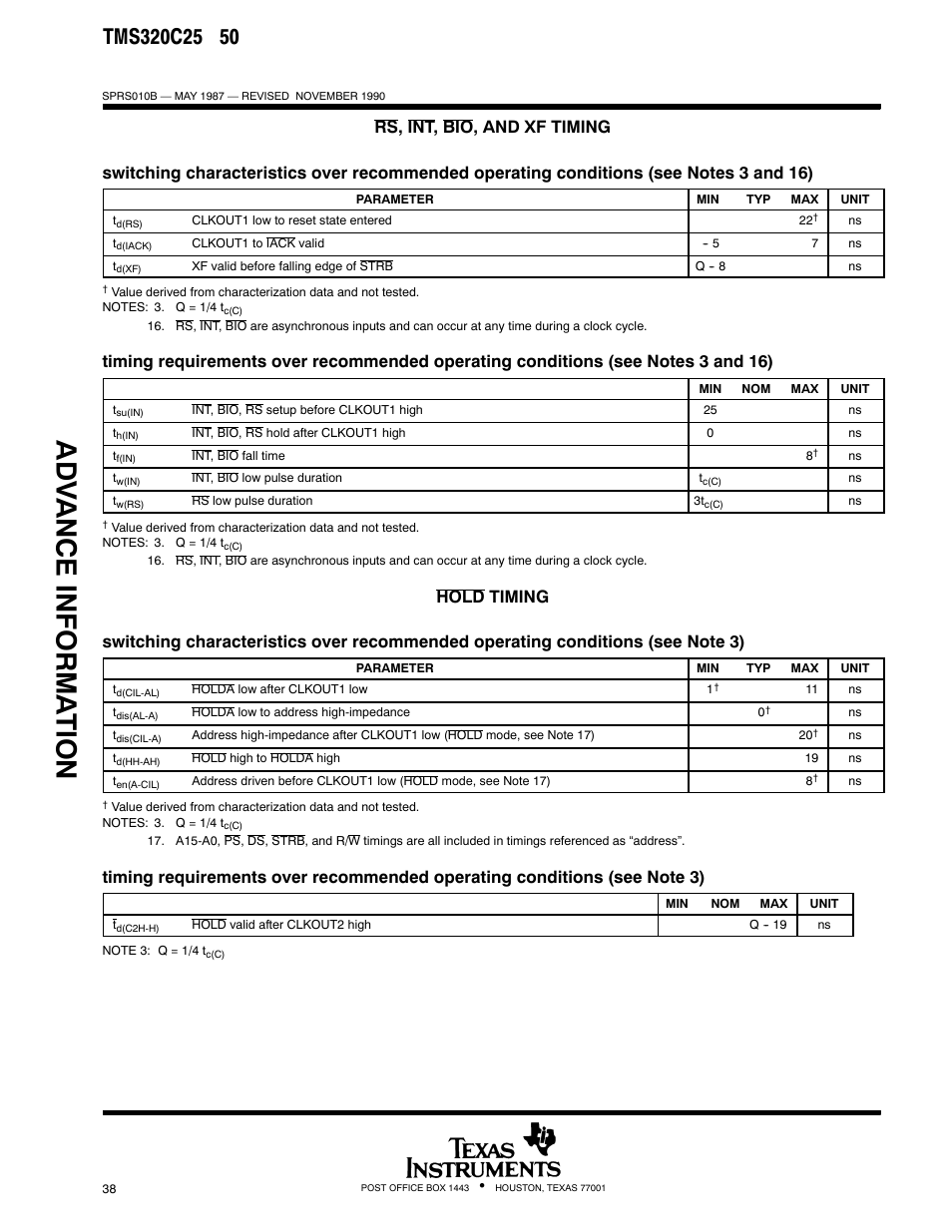 Adv ance informa t ion | Texas Instruments TMS320 User Manual | Page 38 / 70