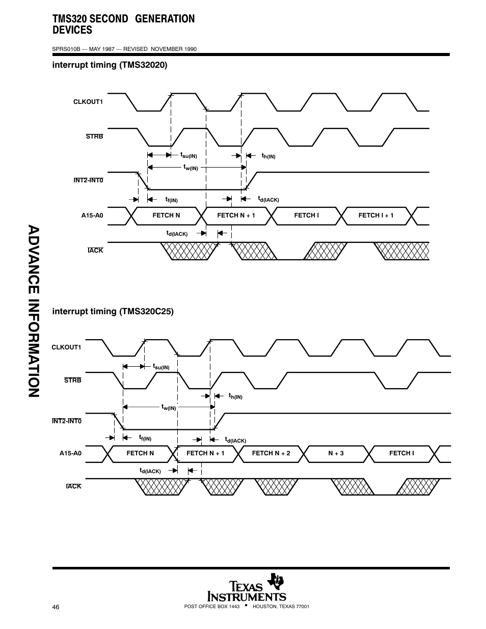 Adv ance informa t ion, Tms320 second generation devices | Texas Instruments TMS320 User Manual | Page 46 / 70