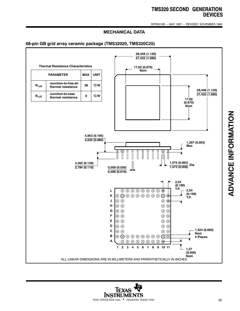 Adv ance informa t ion, Tms320 second generation devices | Texas Instruments TMS320 User Manual | Page 55 / 70