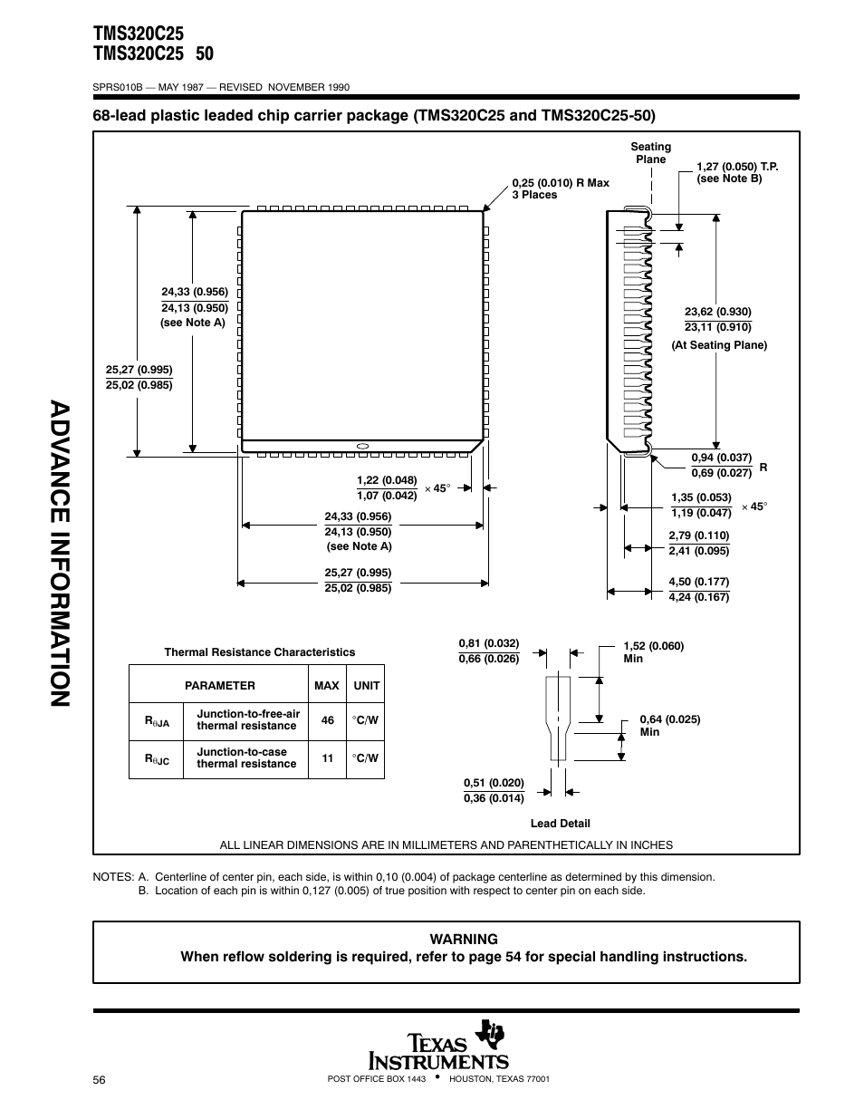 Adv ance informa t ion | Texas Instruments TMS320 User Manual | Page 56 / 70