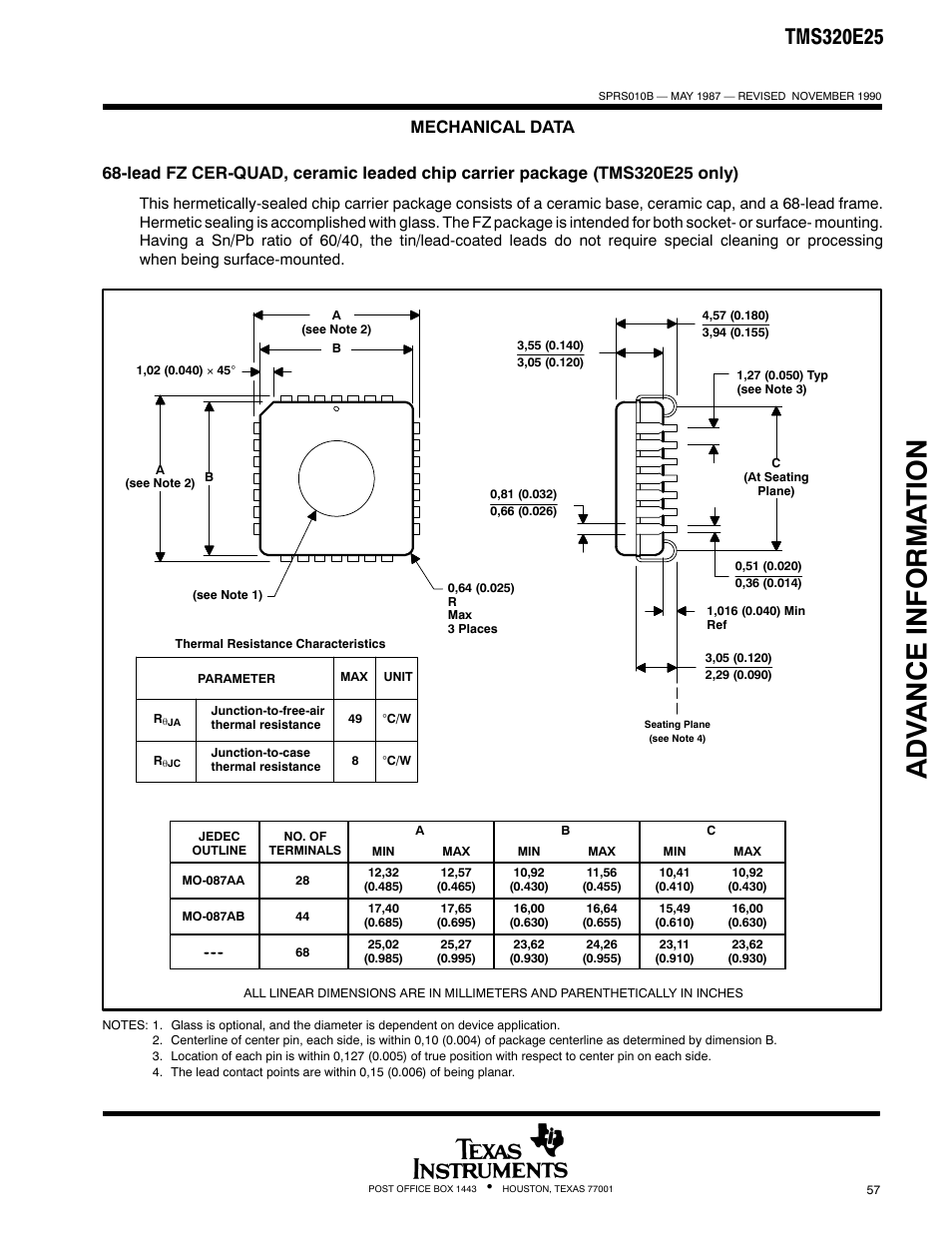 Adv ance informa t ion | Texas Instruments TMS320 User Manual | Page 57 / 70