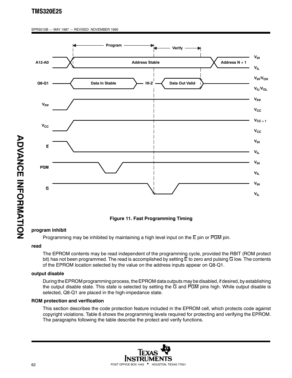 Adv ance informa t ion | Texas Instruments TMS320 User Manual | Page 62 / 70