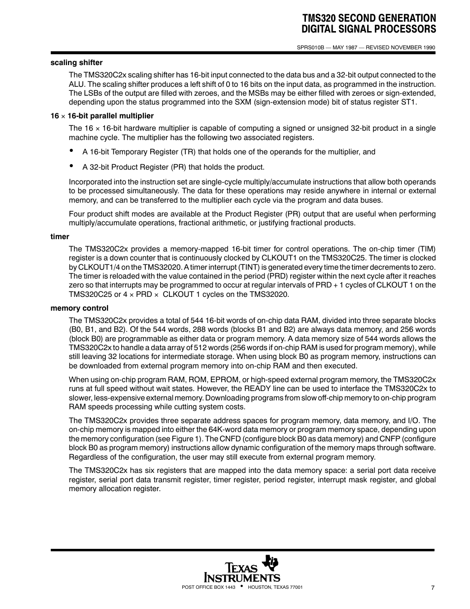 Tms320 second generation digital signal processors | Texas Instruments TMS320 User Manual | Page 7 / 70