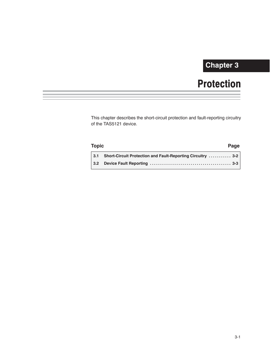 Protection, Chapter 3 | Texas Instruments TAS5121 User Manual | Page 21 / 24