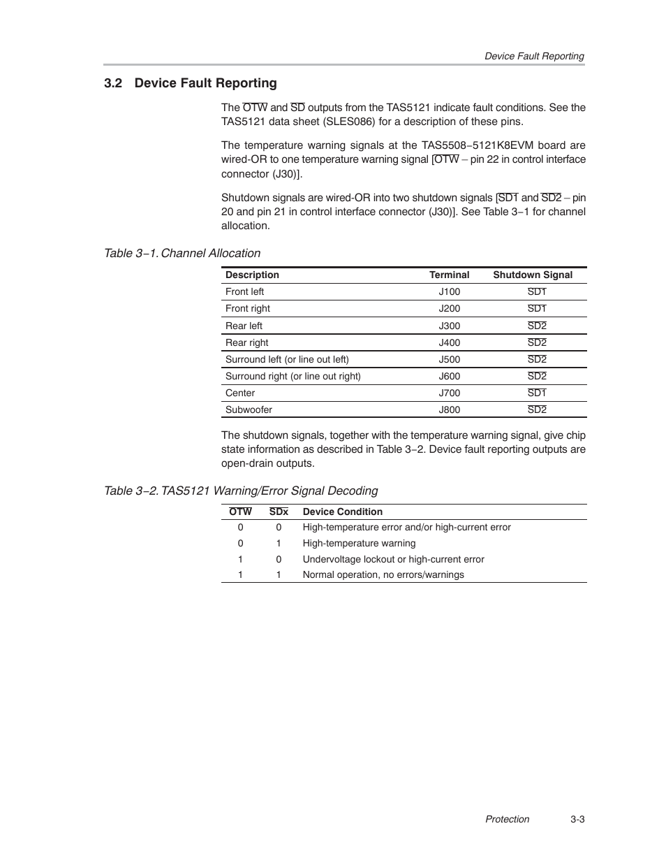 2 device fault reporting | Texas Instruments TAS5121 User Manual | Page 23 / 24