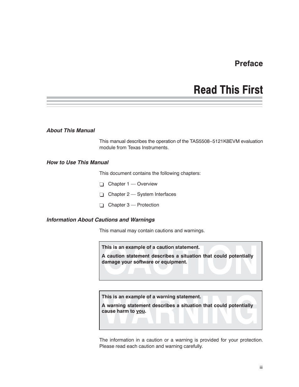 Read this first, Preface | Texas Instruments TAS5121 User Manual | Page 5 / 24