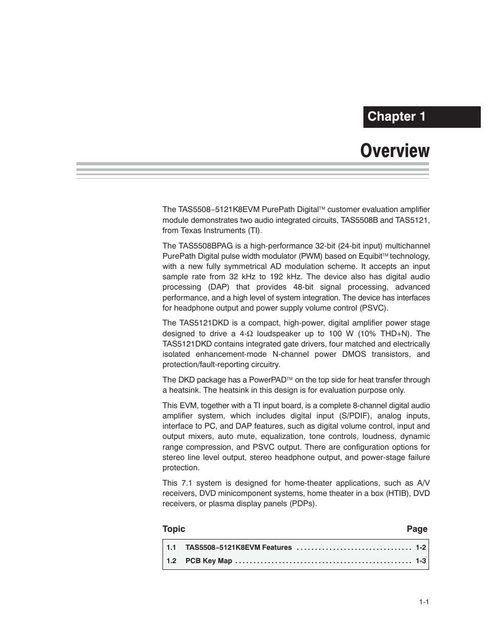 Overview, Chapter 1 | Texas Instruments TAS5121 User Manual | Page 9 / 24