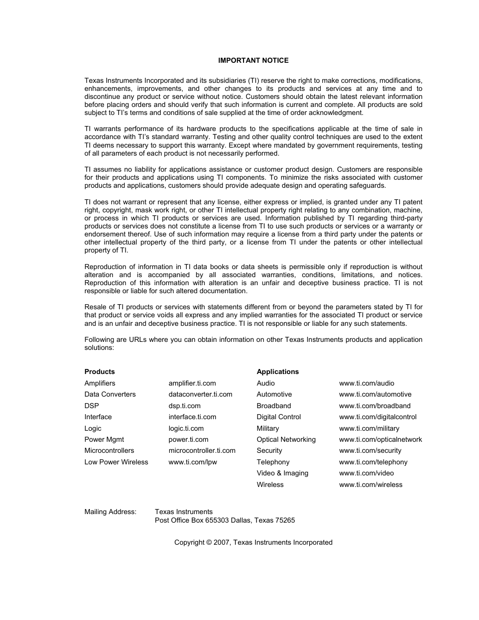 Texas Instruments TMS320 DSP User Manual | Page 88 / 88