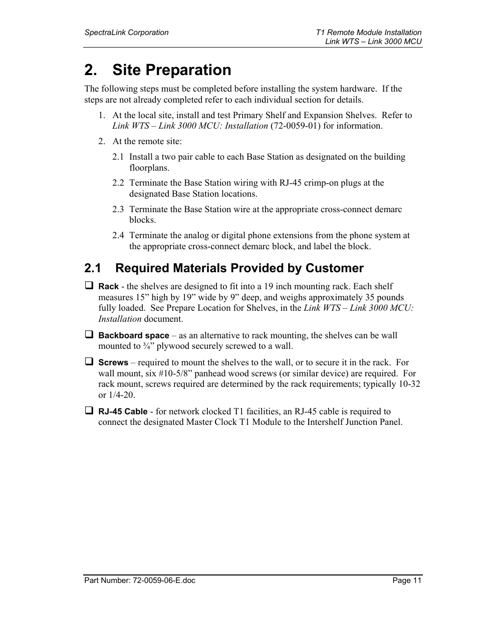 Site preparation, Required materials provided by customer, 1 required materials provided by customer | Texas Instruments 3000 MCU User Manual | Page 11 / 30