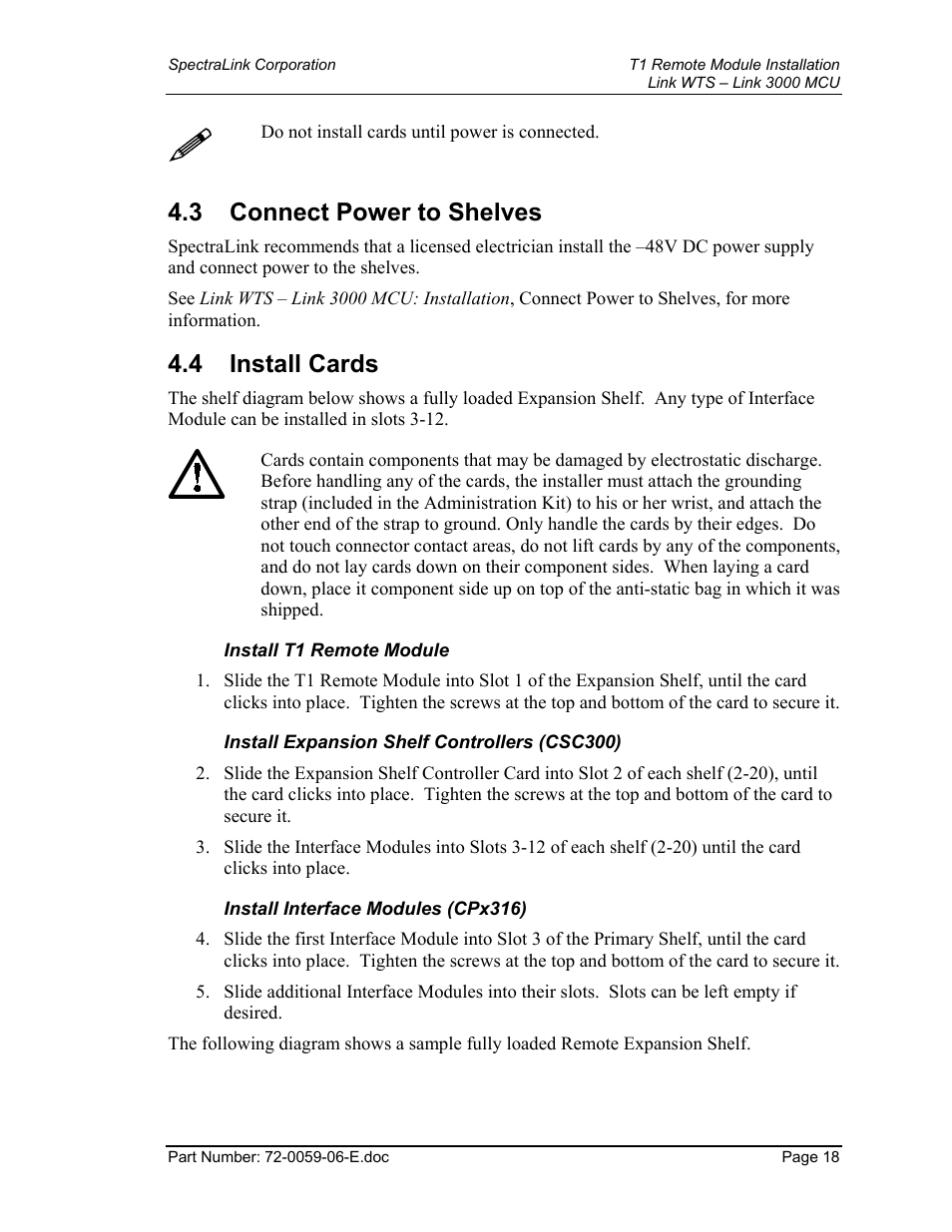 Connect power to shelves, Install cards, 3 connect power to shelves | 4 install cards | Texas Instruments 3000 MCU User Manual | Page 18 / 30