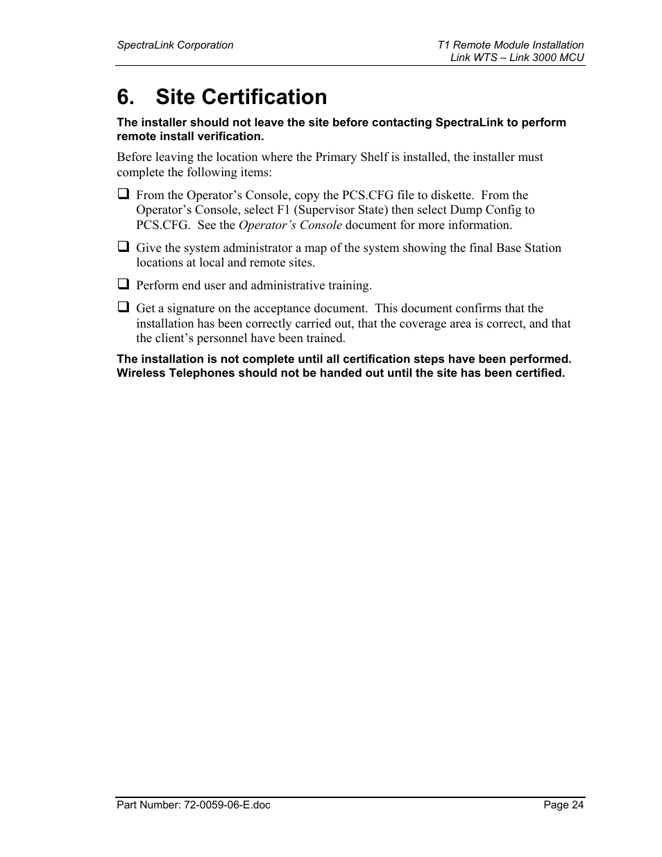 Site certification | Texas Instruments 3000 MCU User Manual | Page 24 / 30