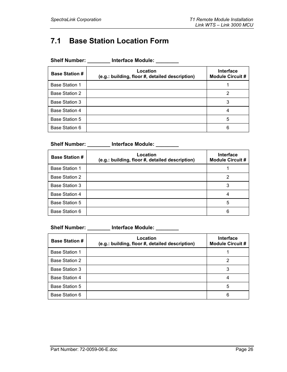 Base station location form, 1 base station location form | Texas Instruments 3000 MCU User Manual | Page 26 / 30