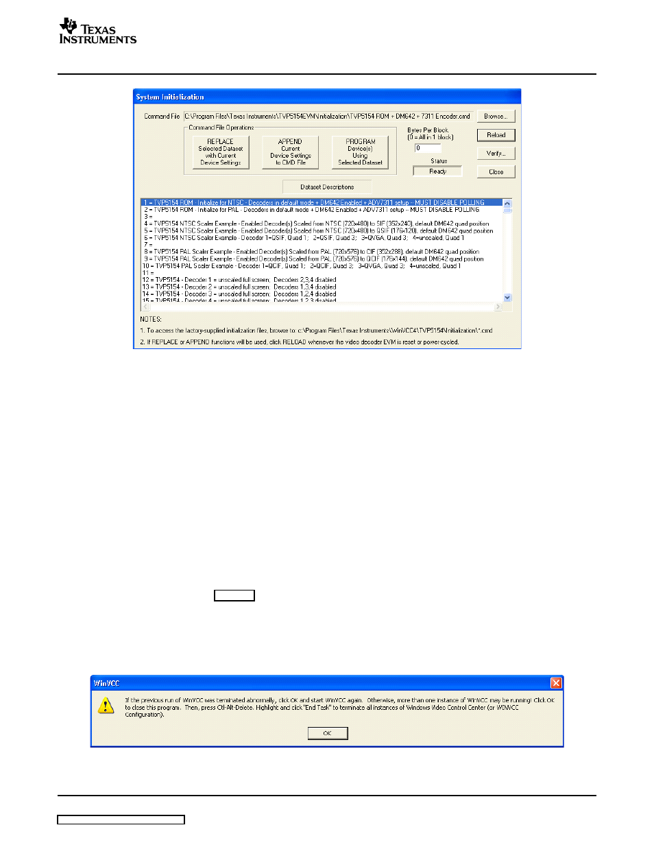 8 winvcc in depth, 1 starting winvcc, Depth | Message | Texas Instruments TVP5154EVM User Manual | Page 13 / 55
