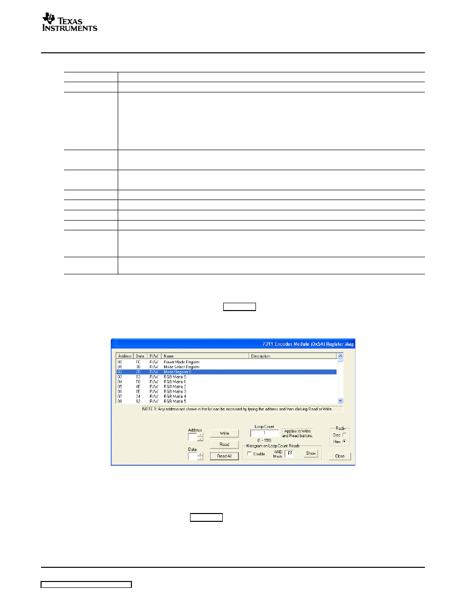 2 encoder module register map editor, 3 generic i2c register editor, Editor | Controls | Texas Instruments TVP5154EVM User Manual | Page 21 / 55