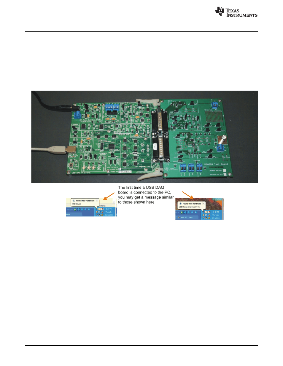 5 connecting the usb cable to the pga309evm-usb | Texas Instruments PGA309EVM-USB User Manual | Page 20 / 37