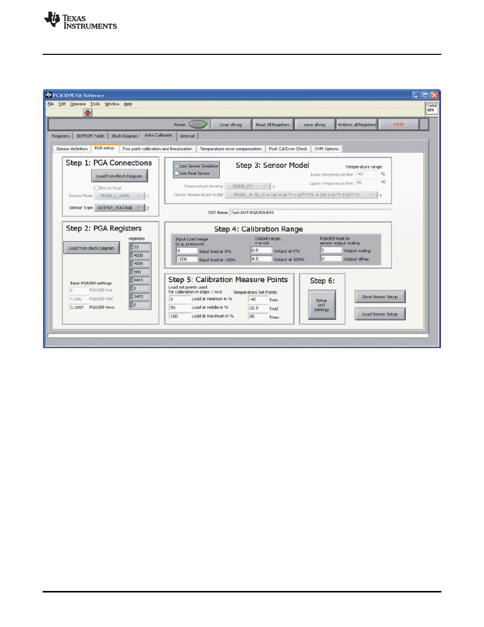 2 pga setup functions | Texas Instruments PGA309EVM-USB User Manual | Page 31 / 37