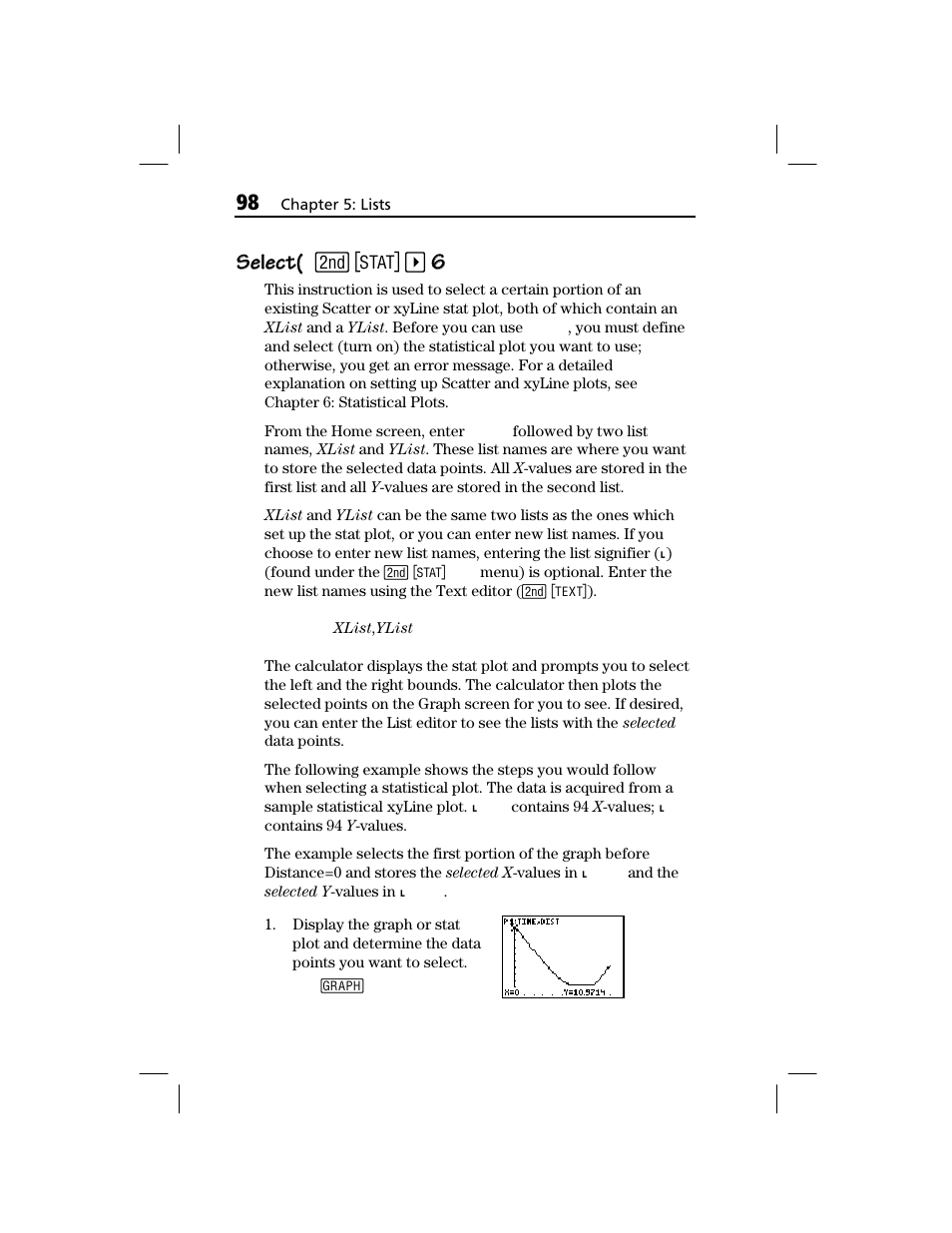 Select, Select( select | Texas Instruments TI-73 EXPLORER User Manual | Page 104 / 364