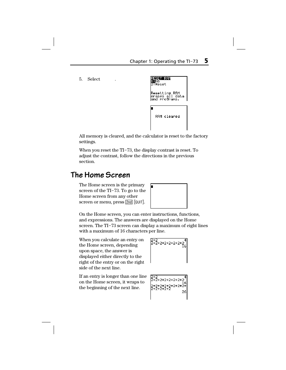 The home screen | Texas Instruments TI-73 EXPLORER User Manual | Page 11 / 364