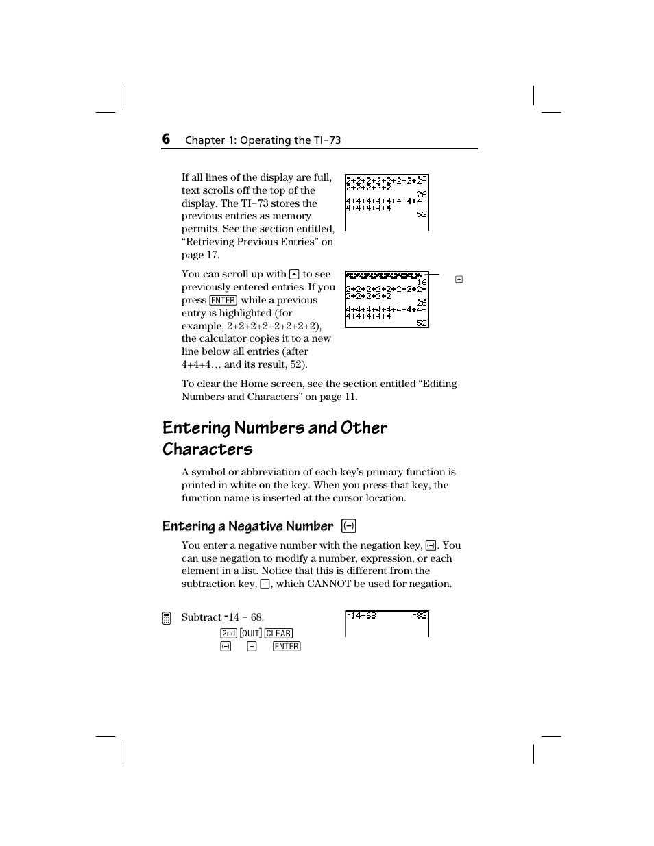 Entering numbers and other characters, Entering numbers and other, Characters | Texas Instruments TI-73 EXPLORER User Manual | Page 12 / 364