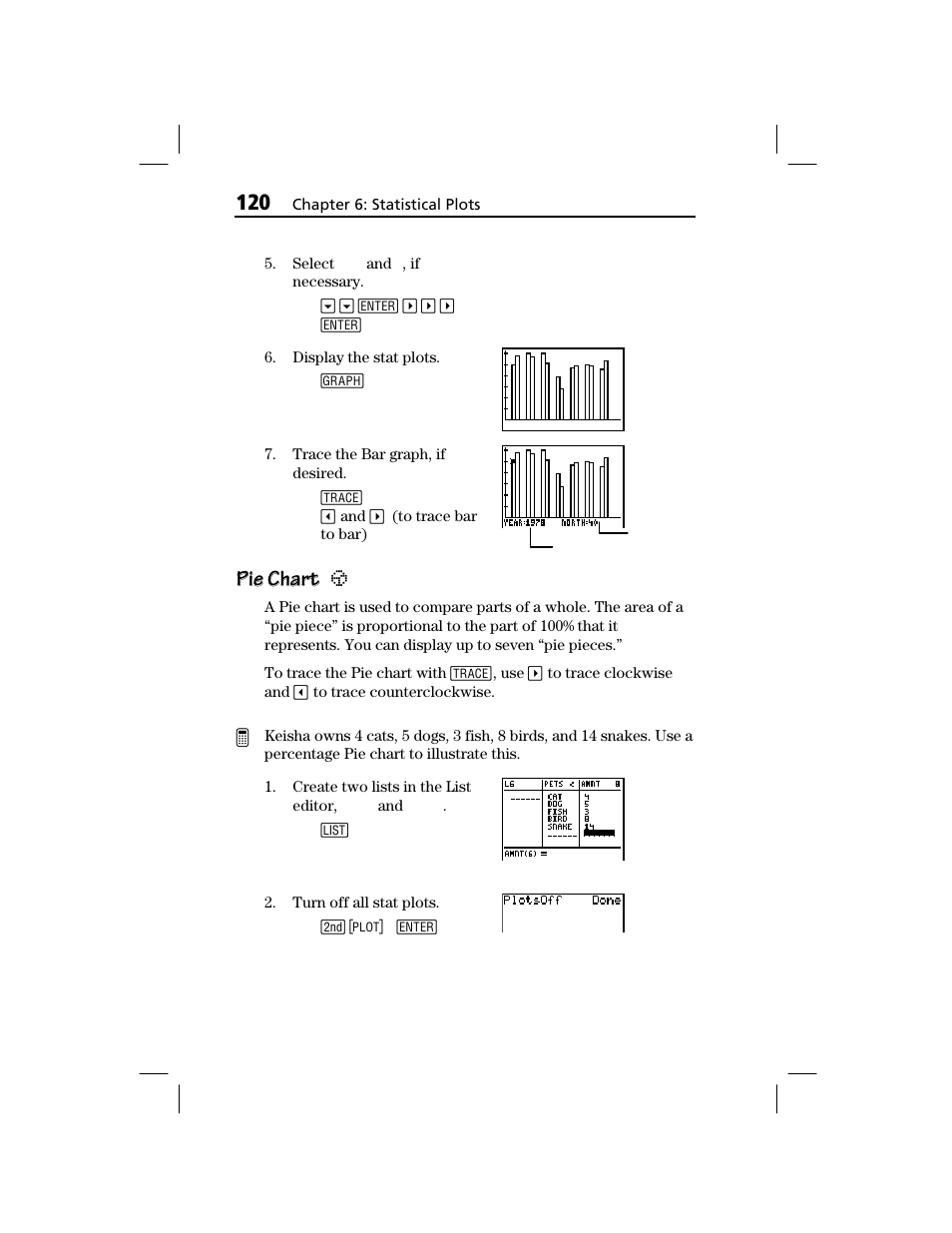 Pie chart, Pie chart pie chart ï | Texas Instruments TI-73 EXPLORER User Manual | Page 126 / 364