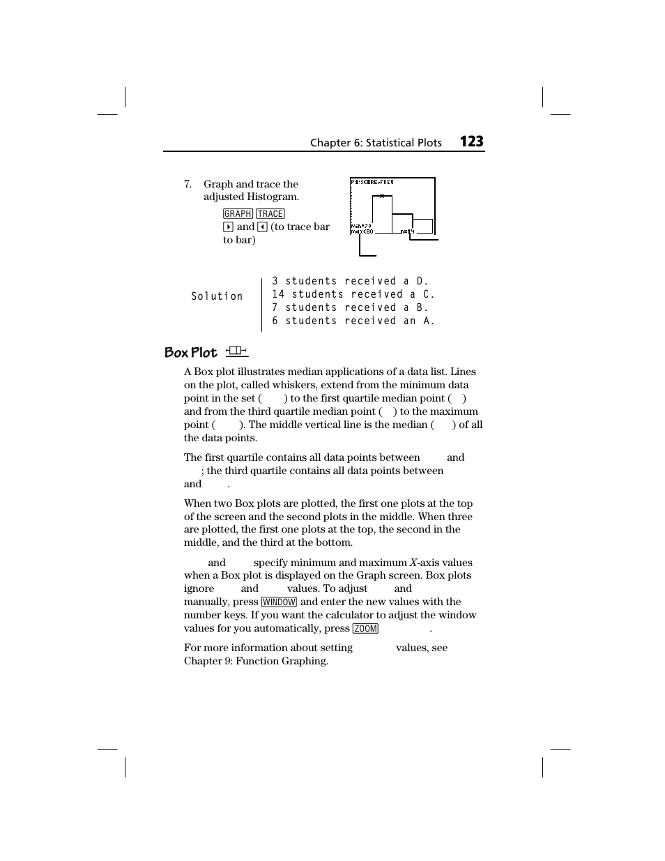 Box plot, Box plot box plot ö | Texas Instruments TI-73 EXPLORER User Manual | Page 129 / 364