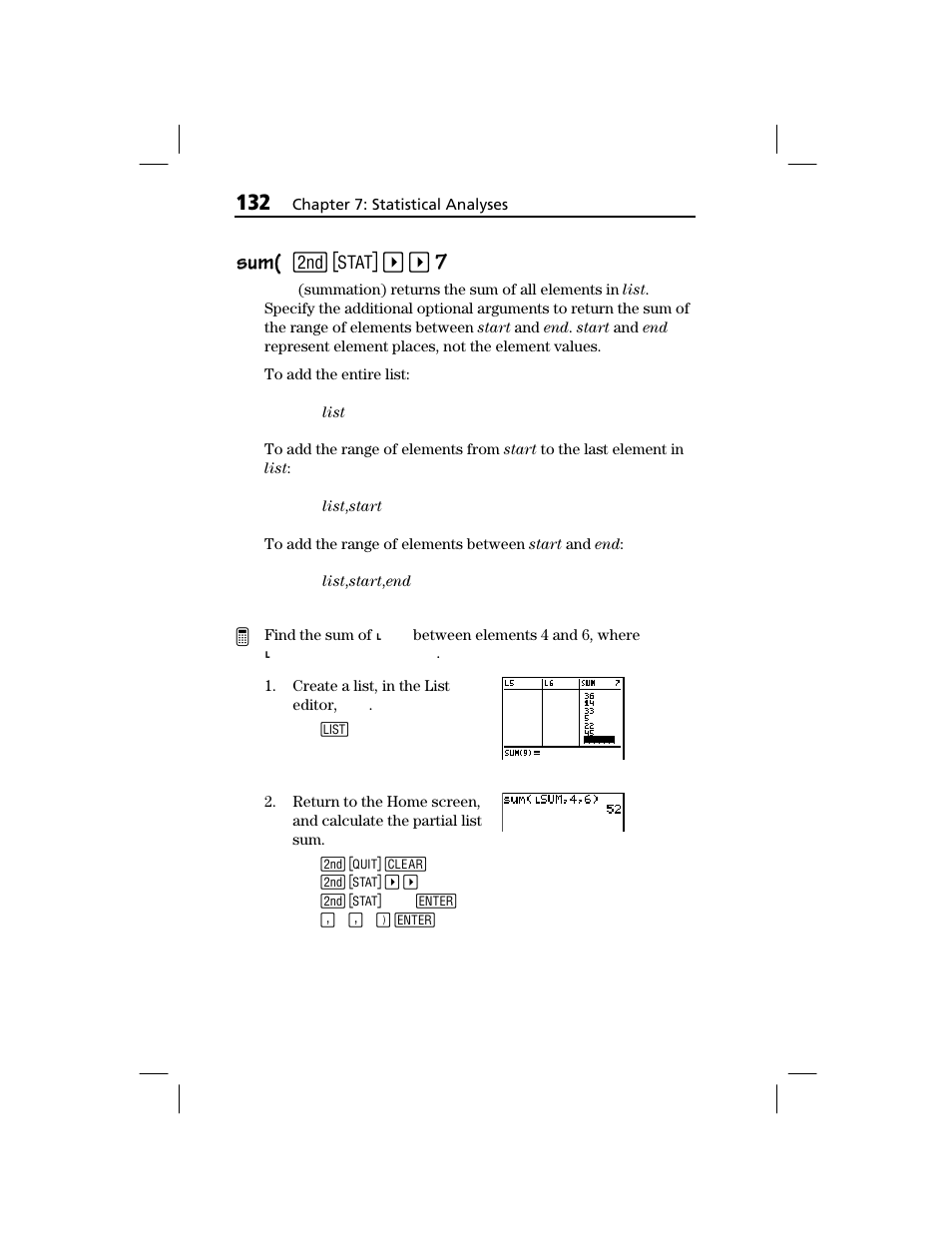 Sum( sum | Texas Instruments TI-73 EXPLORER User Manual | Page 138 / 364