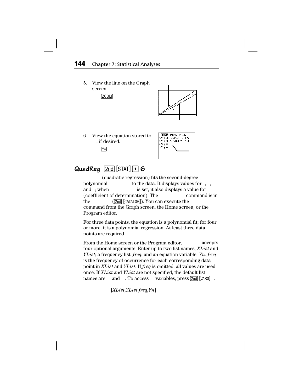 Quadreg, Quadreg quadreg | Texas Instruments TI-73 EXPLORER User Manual | Page 150 / 364