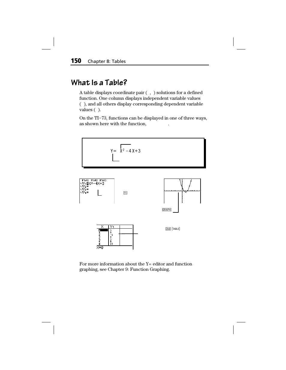 What is a table | Texas Instruments TI-73 EXPLORER User Manual | Page 156 / 364