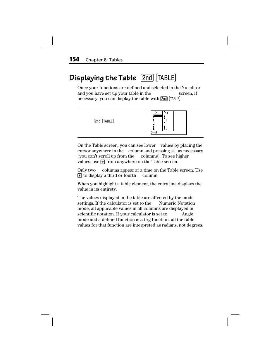 Displaying the table | Texas Instruments TI-73 EXPLORER User Manual | Page 160 / 364