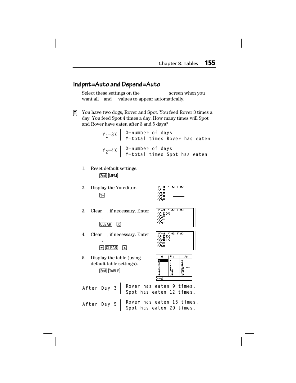 Indpnt=auto and depend=auto | Texas Instruments TI-73 EXPLORER User Manual | Page 161 / 364