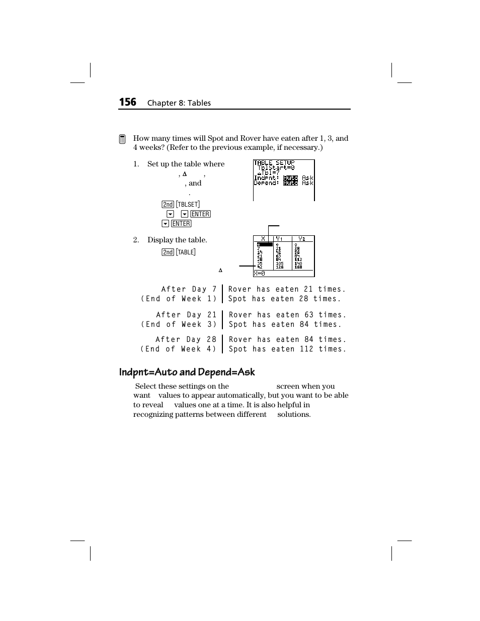 Indpnt=auto and depend=ask | Texas Instruments TI-73 EXPLORER User Manual | Page 162 / 364