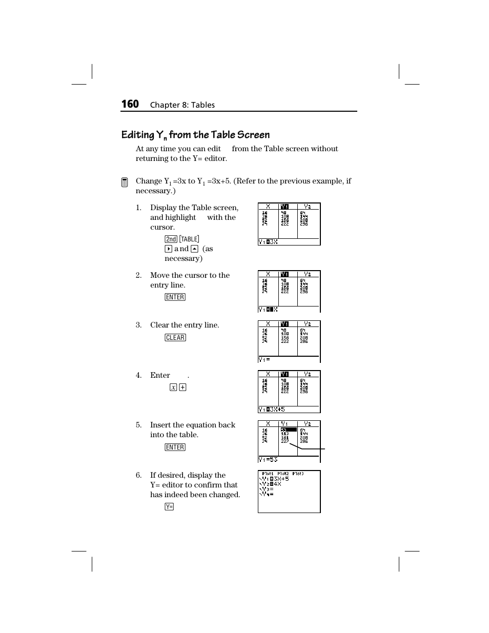 Editing yn from the table screen, Editing | Texas Instruments TI-73 EXPLORER User Manual | Page 166 / 364