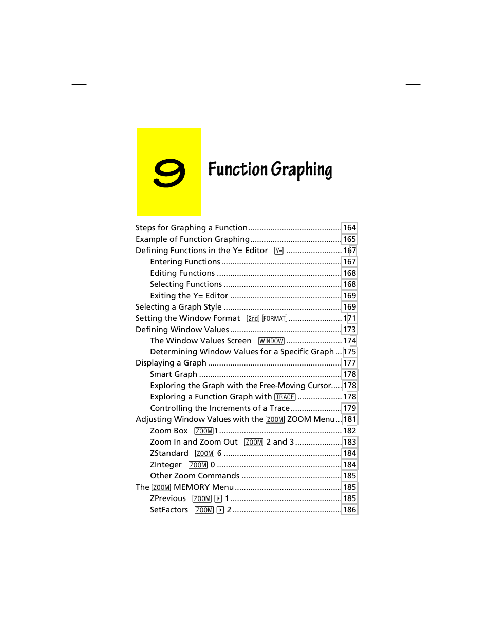 Chapter 9: function graphing, Function graphing | Texas Instruments TI-73 EXPLORER User Manual | Page 169 / 364