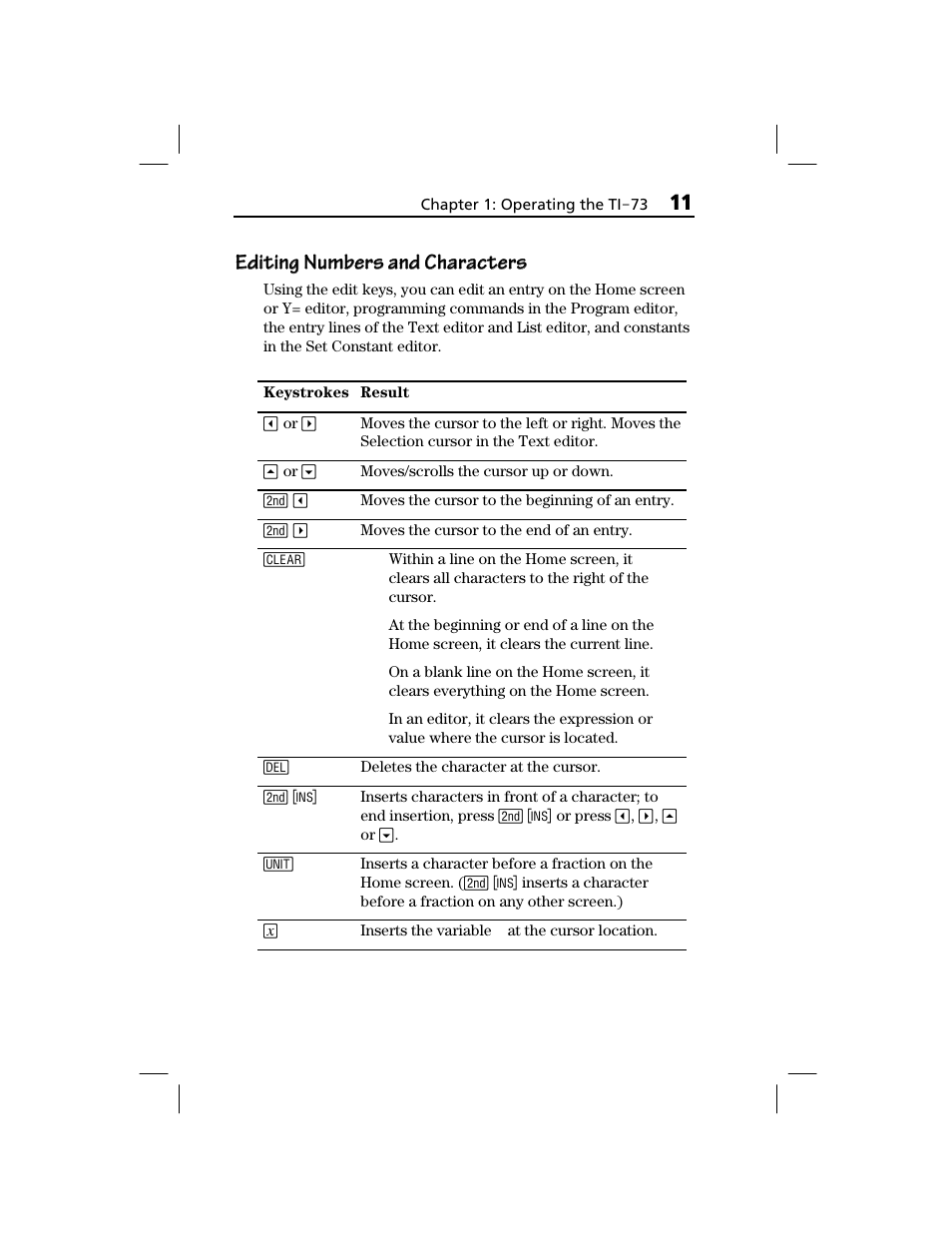 Editing numbers and characters | Texas Instruments TI-73 EXPLORER User Manual | Page 17 / 364