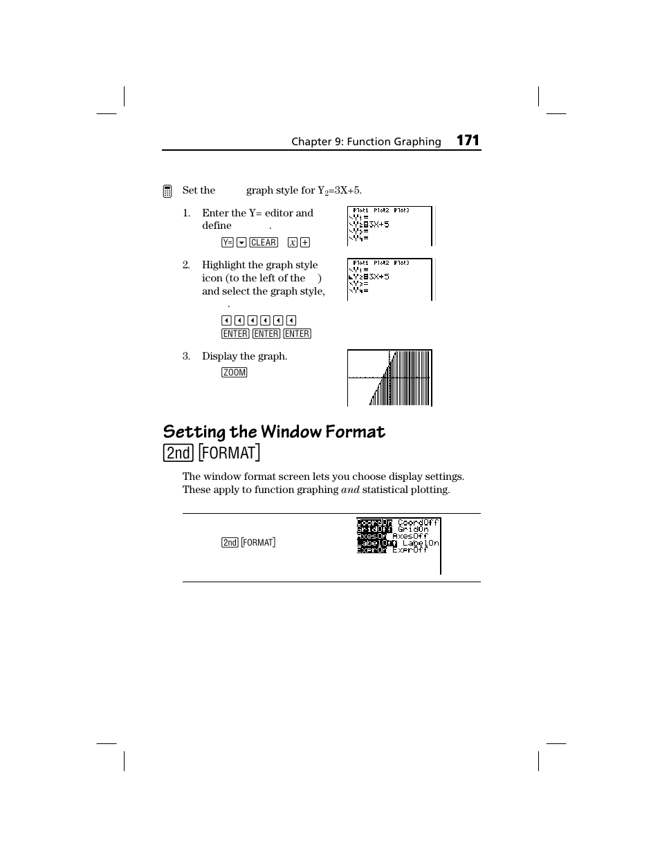 Setting the window format | Texas Instruments TI-73 EXPLORER User Manual | Page 177 / 364