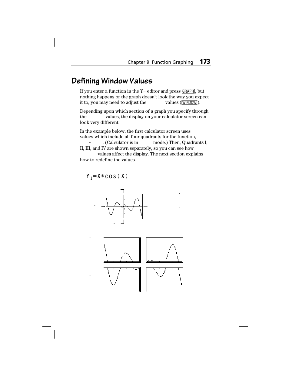 Defining window values, X¦cos(x) | Texas Instruments TI-73 EXPLORER User Manual | Page 179 / 364